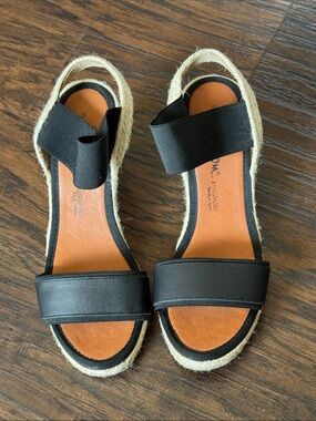 Dalton Black Leather and Tan Espadrille Slingback Sandals, Made in Spain
